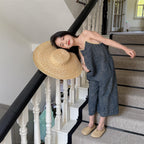 【80-130cm】(3色)格子闊腿吊帶褲