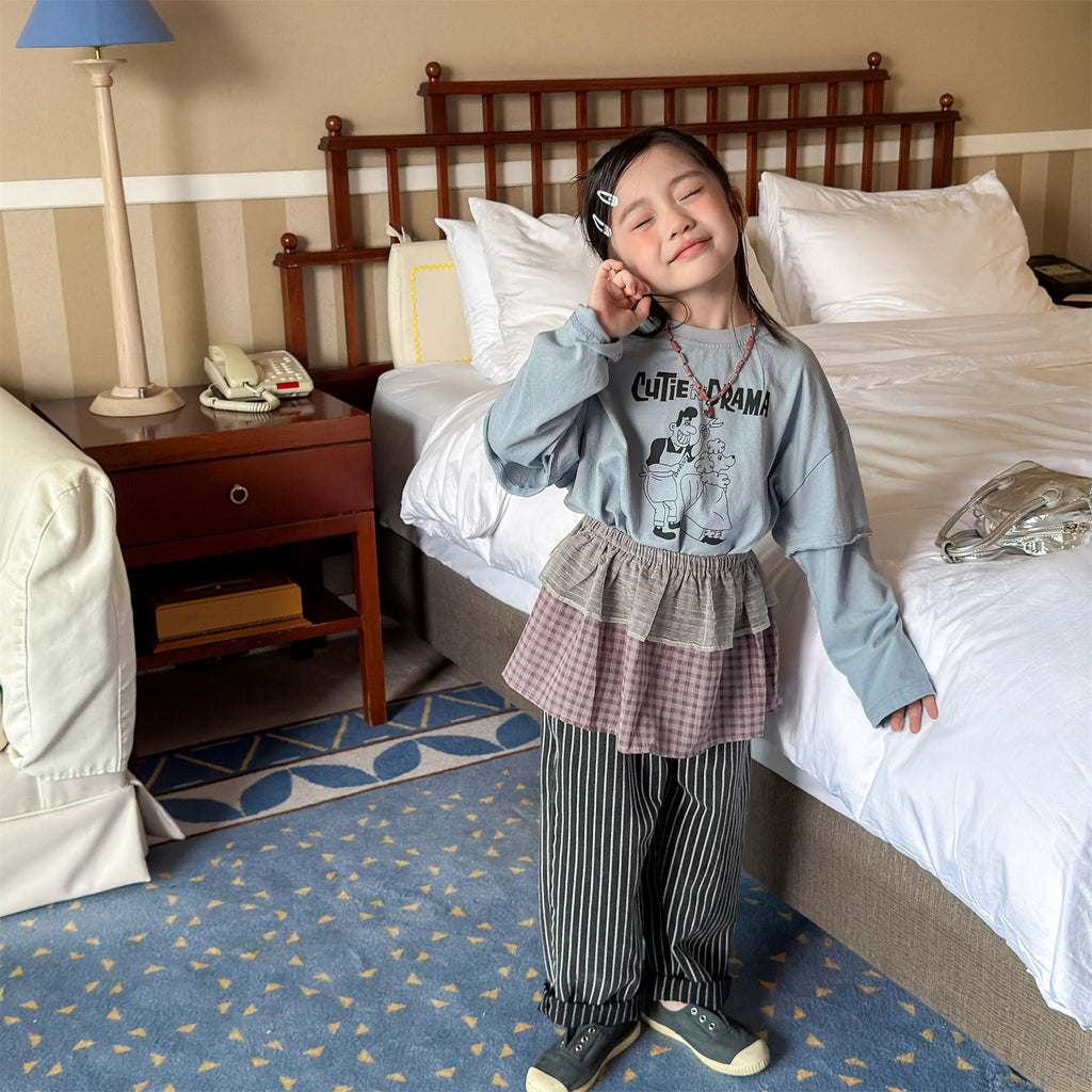 【80-130cm】韓版假兩件T