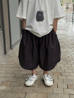 【100-160cm】寬鬆休閒彎刀五分褲
