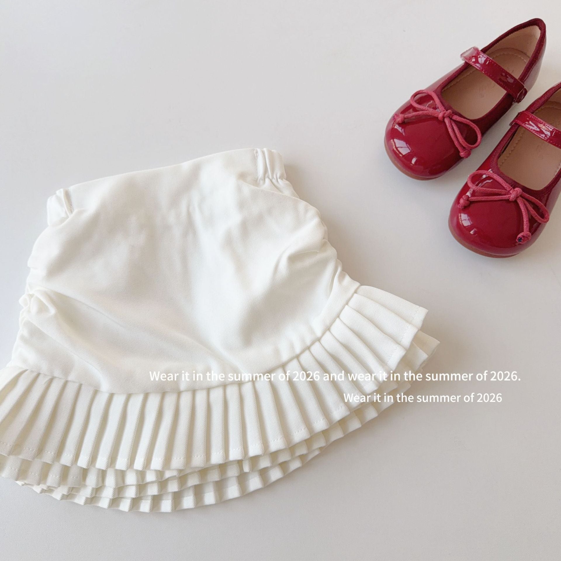 【90-150cm】高腰抓皺百褶裙(帶安全褲)