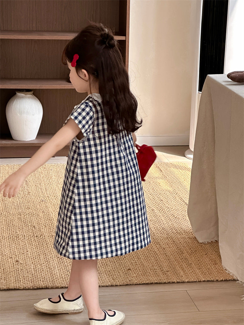 【80-130cm】韓版格子花邊領連身裙