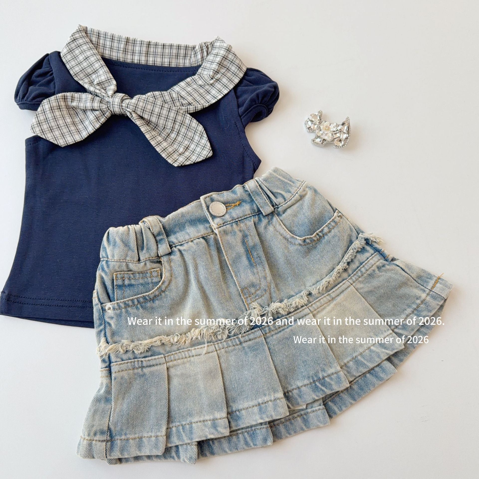 【90-150cm】荷葉邊牛仔A字半身裙