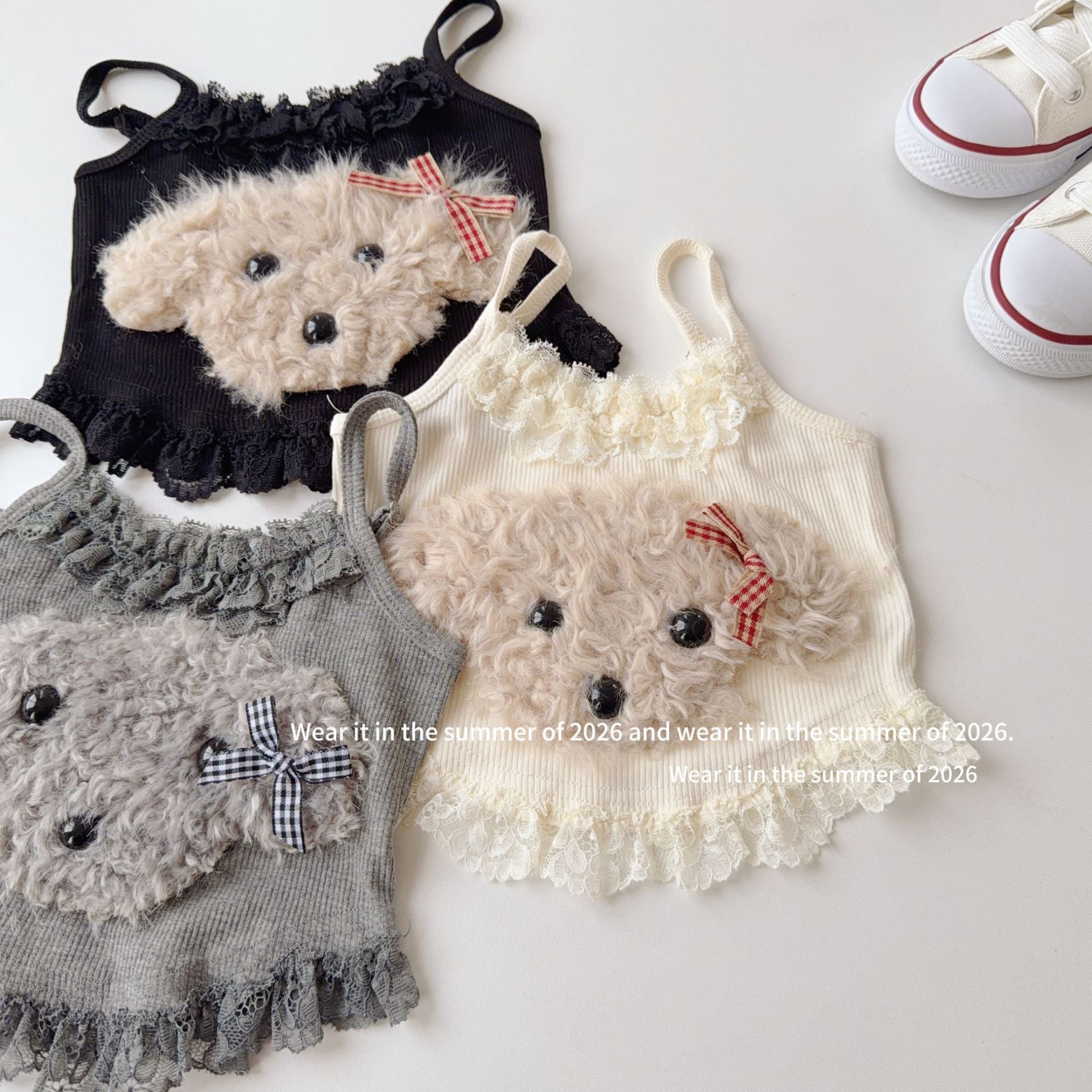 【90-150cm】蕾絲拼接毛毛狗吊帶小背心