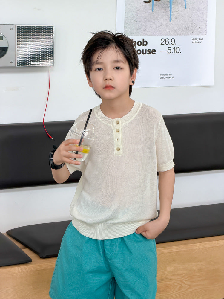 【100-170cm】2色~老錢風排扣涼感針織上衣