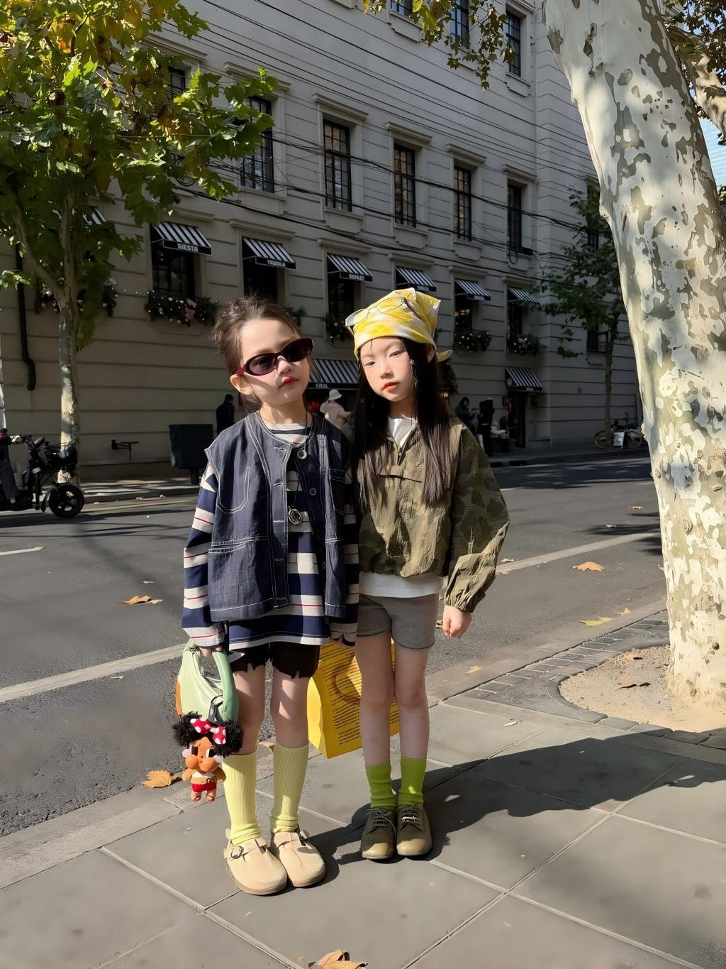 【90-140cm】寬鬆條紋T恤 | 牛仔馬甲 | 不規則針織短褲