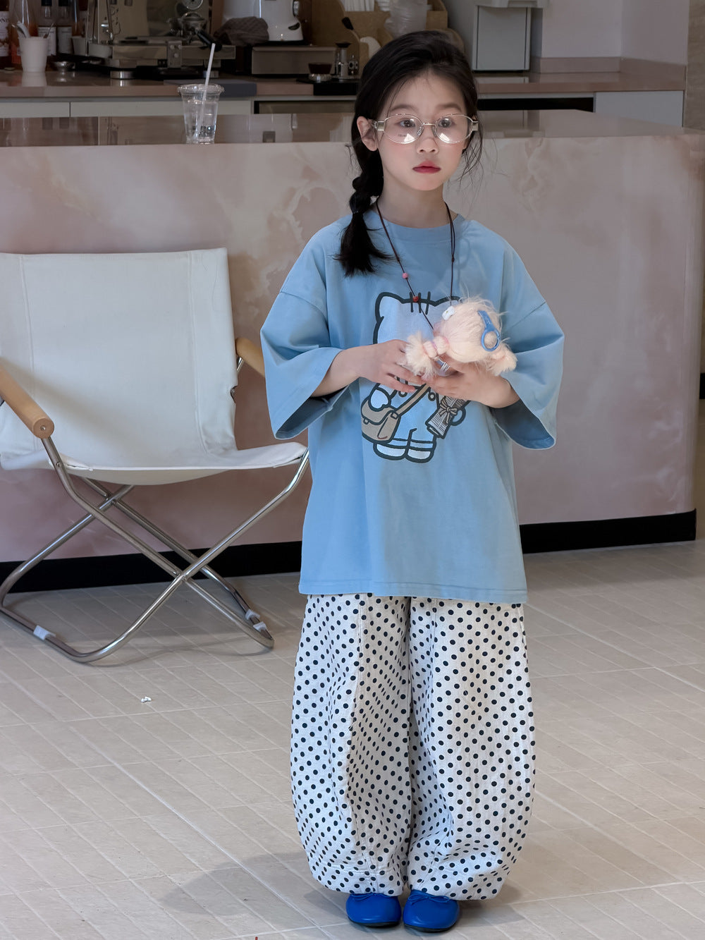【現貨-褲140cm | 100-160cm】kitty休閒圓領上衣 | 波點褲