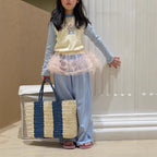 【100-160cm】卡通字母格子拼袖上衣