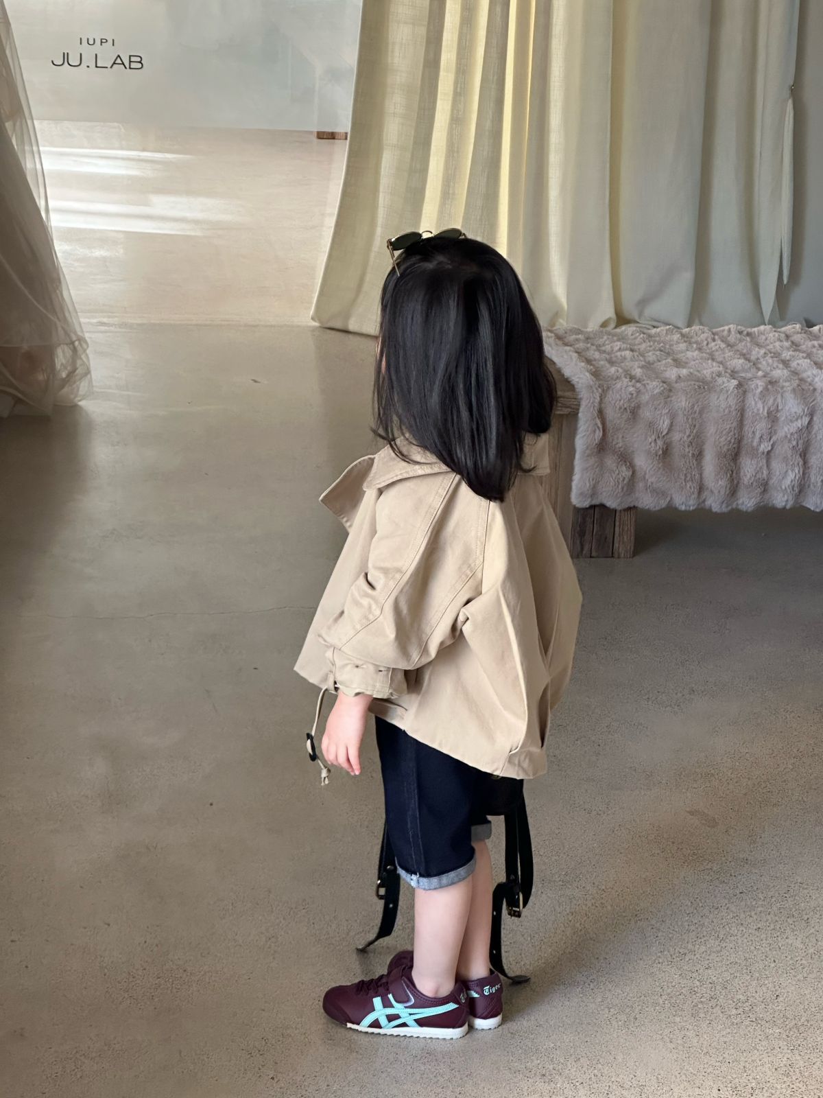 【90-140cm】大翻領短版風衣 |牛仔短褲