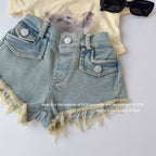 【90-150cm】復古毛邊包臀熱褲