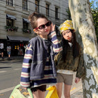 【90-140cm】寬鬆條紋T恤 | 牛仔馬甲 | 不規則針織短褲