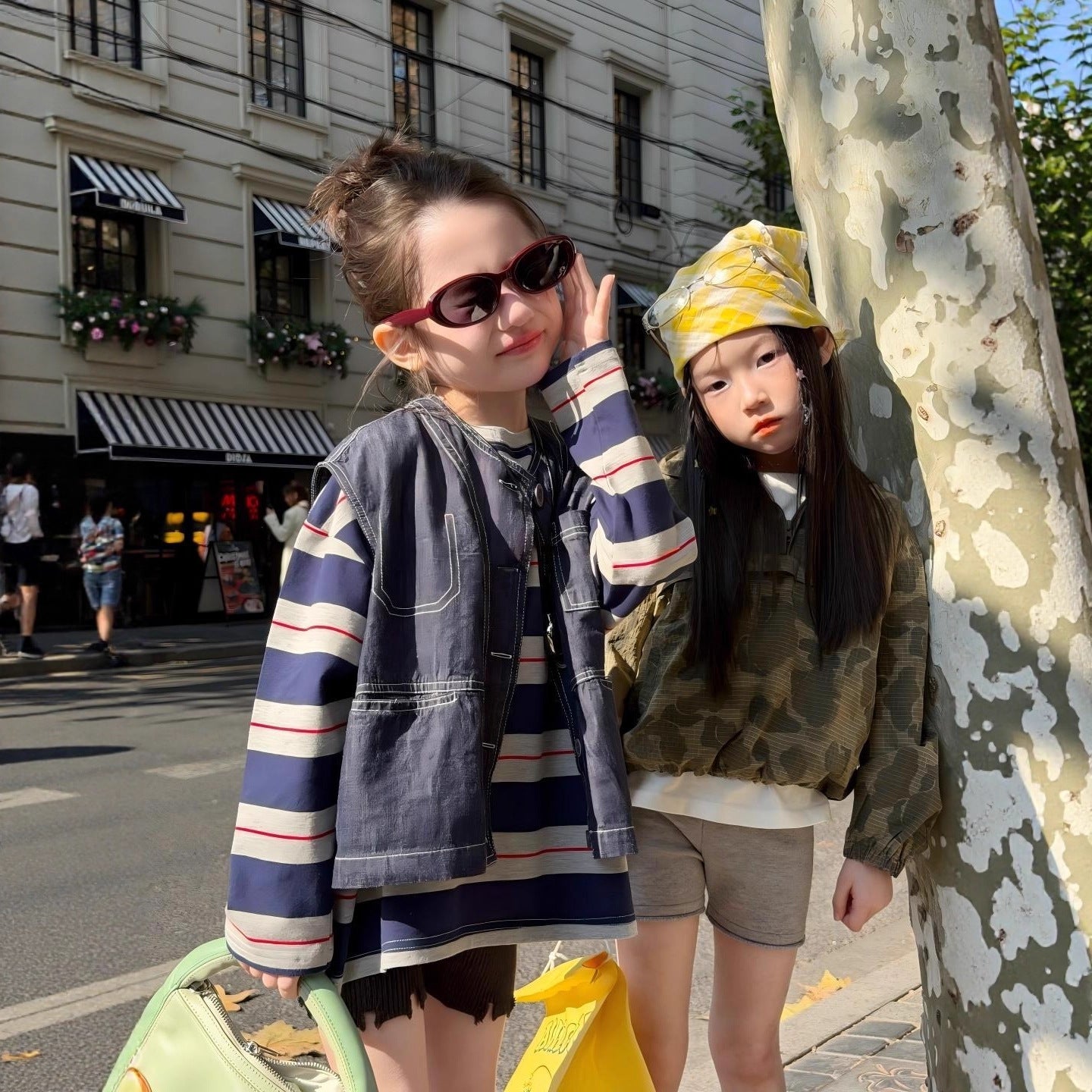 【90-140cm】寬鬆條紋T恤 | 牛仔馬甲 | 不規則針織短褲