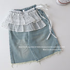 【90-150cm】韓版休閒牛仔褲(附波點屁簾)