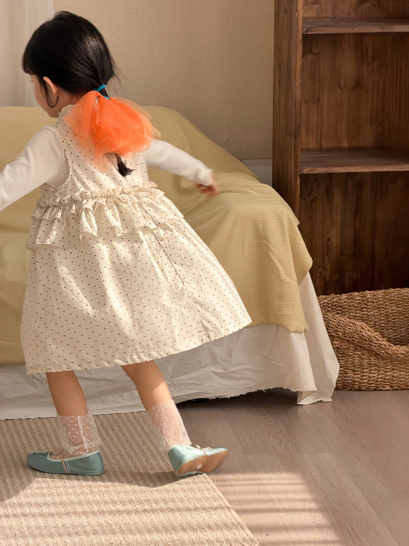 【90-140cm】波點荷葉邊棉布連身裙