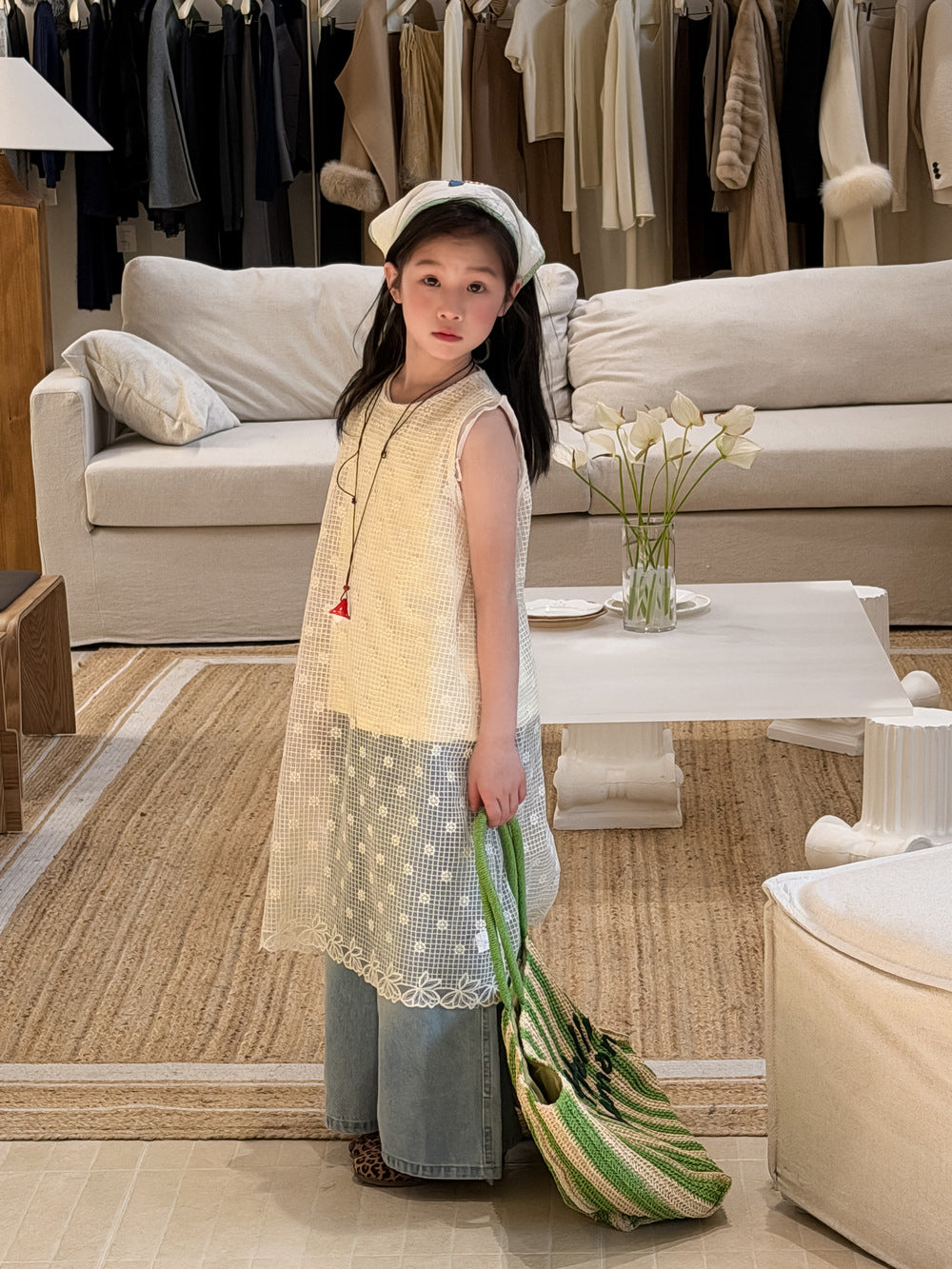 【100-160cm】韓版鏤空罩衫裙｜打底背心