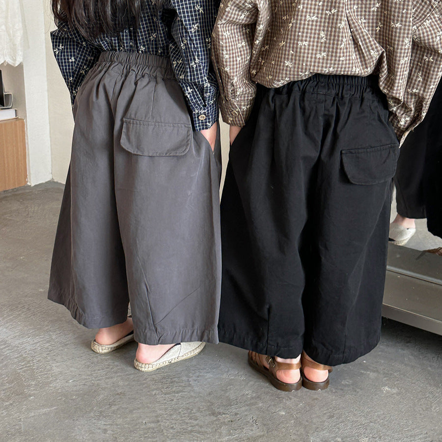 【80-140cm】簡約棉布寬鬆八分直筒褲