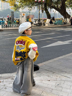 【90-160cm】美式個性寬鬆撞色棒球外套