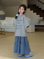 【100-160cm】休閒字母T｜格子半身裙