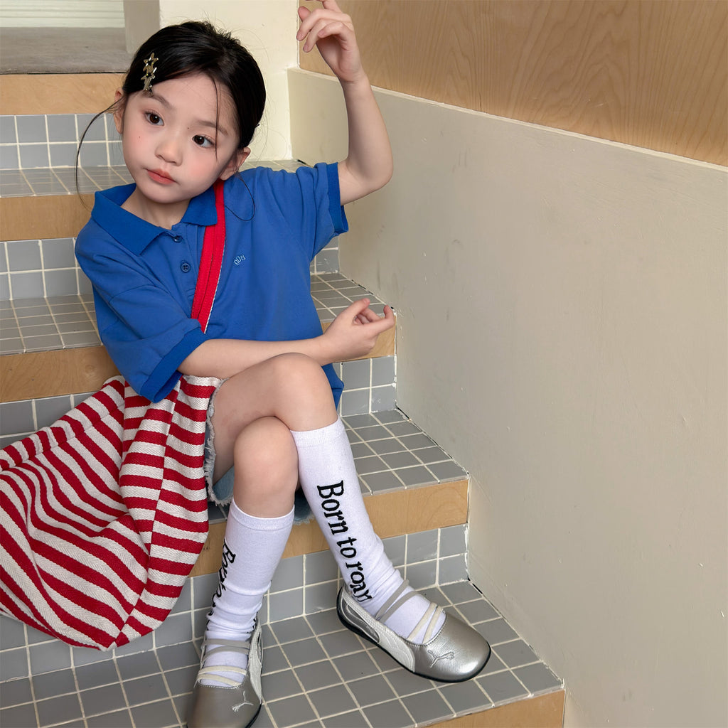 【80-130cm】3色-韓版刺繡小字母polo衫
