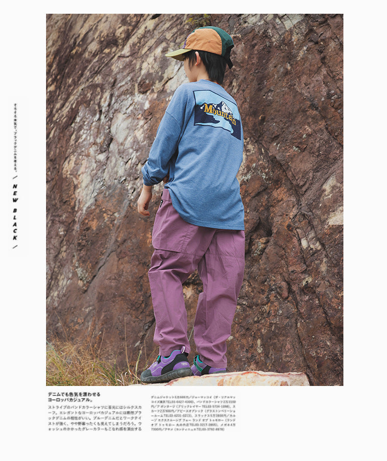 【100-160 cm】大口袋工裝褲復古直筒褲