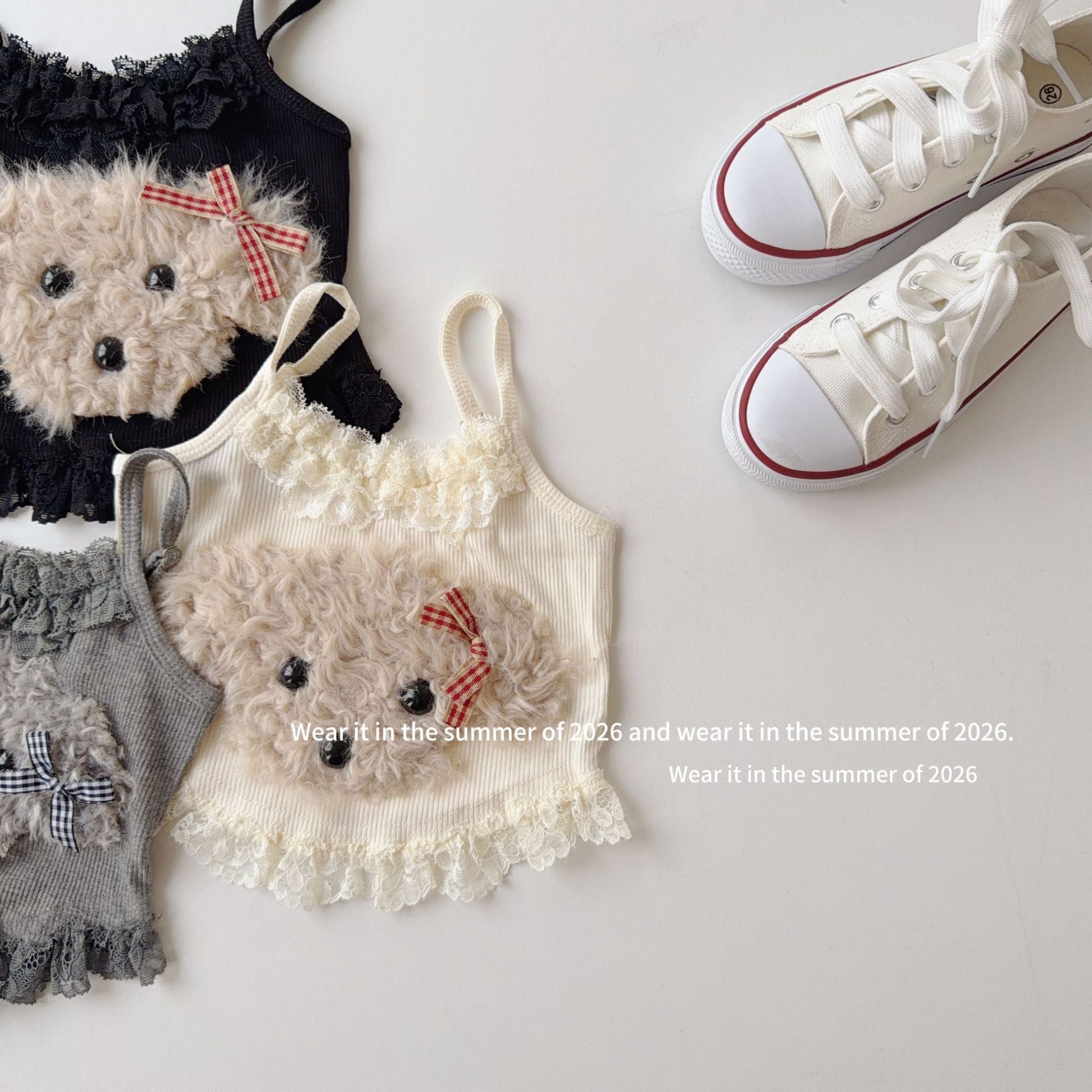 【90-150cm】蕾絲拼接毛毛狗吊帶小背心