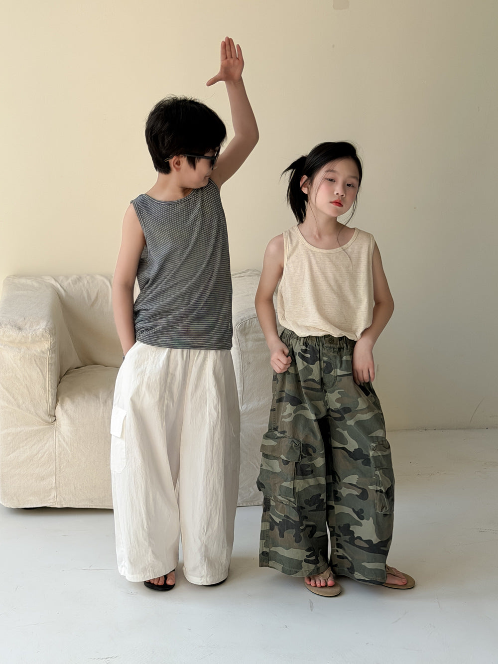 【100-160cm】韓版迷彩休閒工裝褲