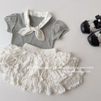 【90-150cm】復古波點蝴蝶結領短袖T