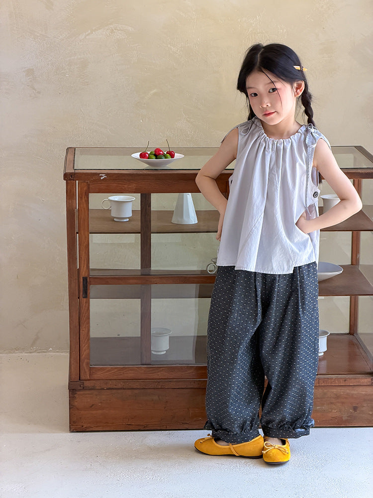 【100-160cm】不規則側開叉氣質法式背心 | 花邊褲