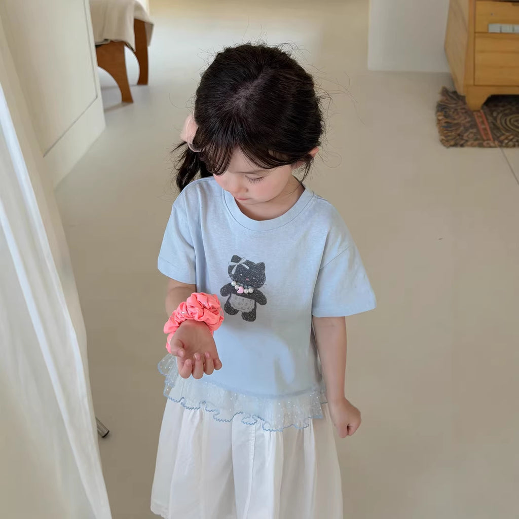 【90-140cm】韓版卡通動物拼接網紗