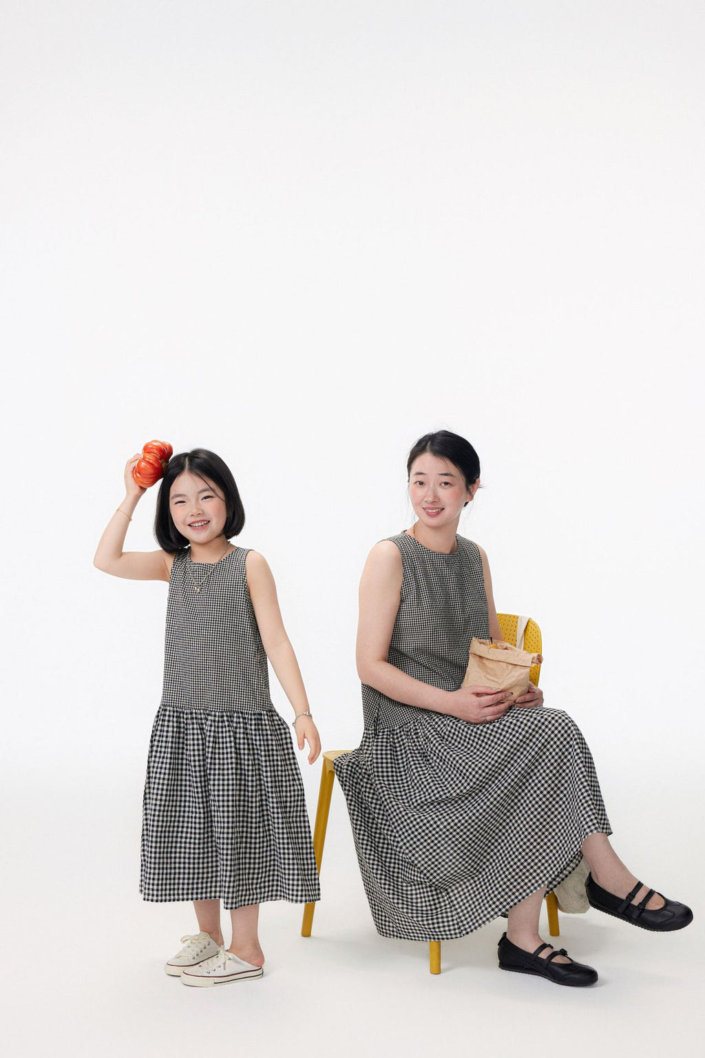 【90-150cm / M.L】【親子裝】日系大小格子拼接無袖連身裙