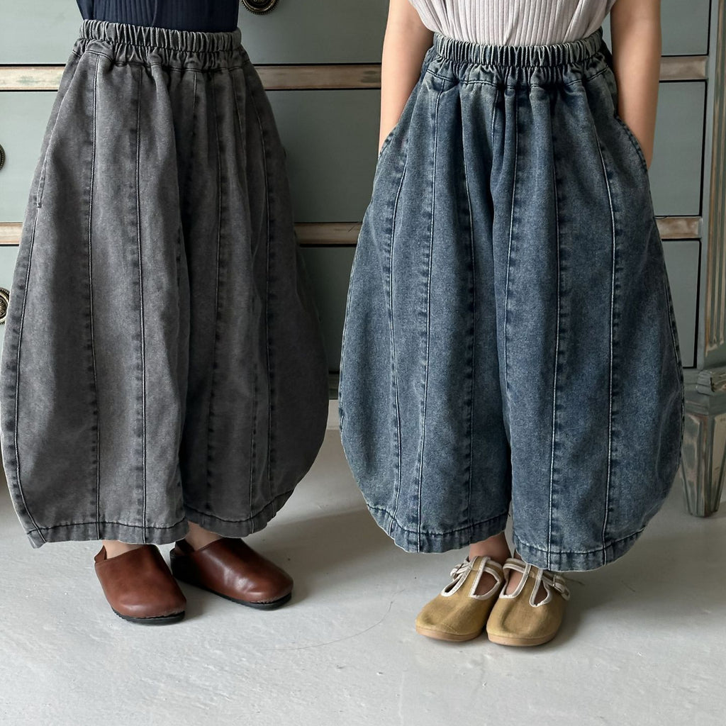 【80-140cm】拼接牛仔褲彎刀褲八分褲