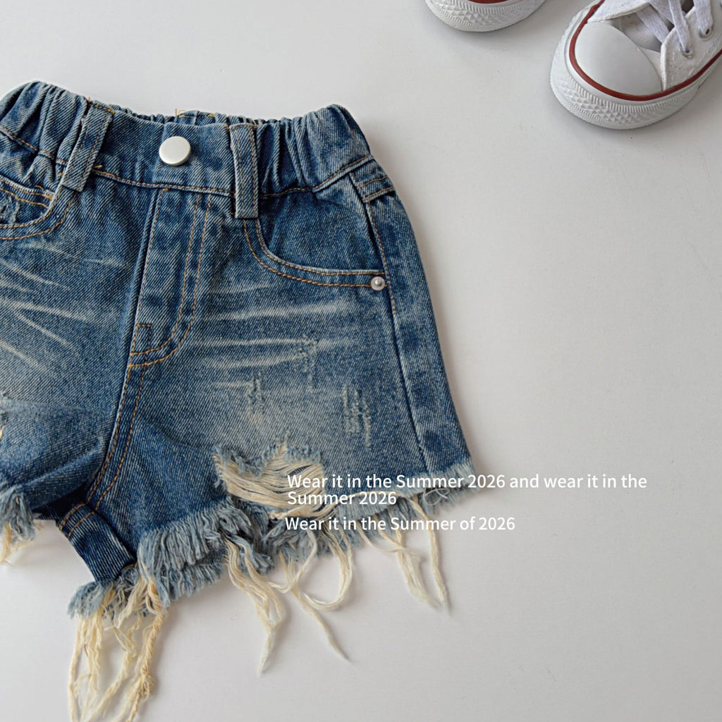 【90-150cm】y2k 復古破洞磨毛短褲