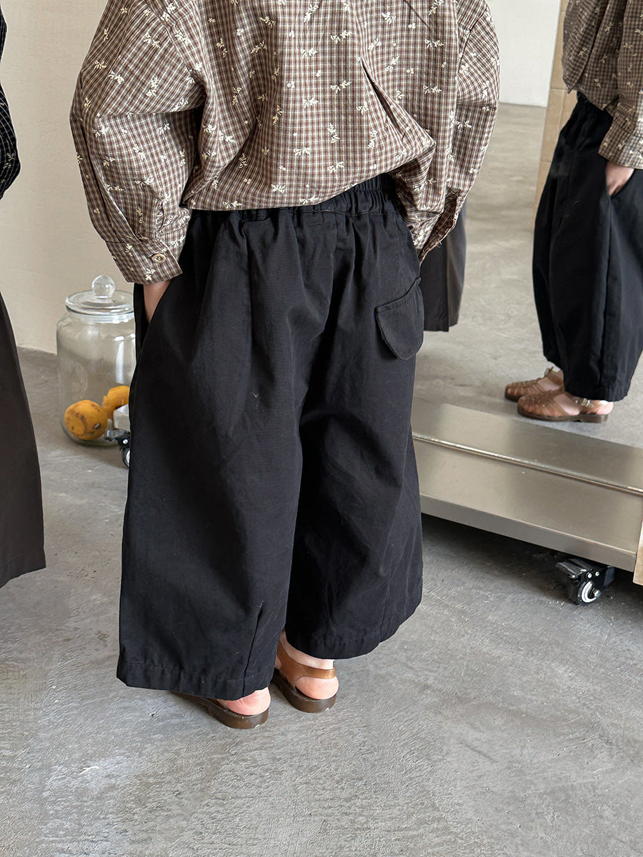 【80-140cm】簡約棉布寬鬆八分直筒褲