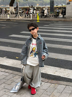 【90-160cm】韓版帥氣休閒寬鬆牛仔襯衫