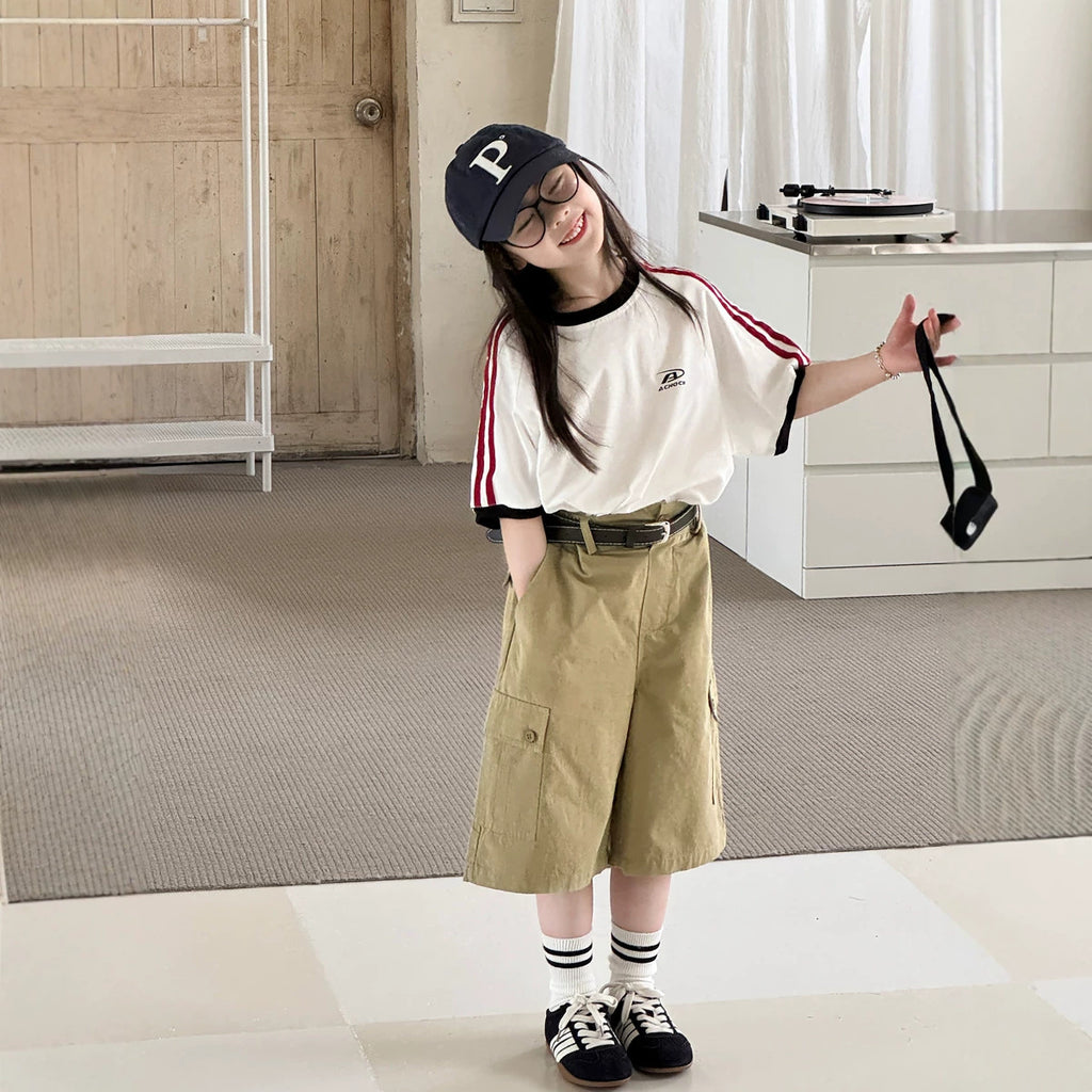 【100-150cm】美式復古條紋休閒T