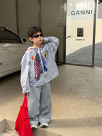 【90-160cm】韓版寬鬆休閒印花連帽襯衫