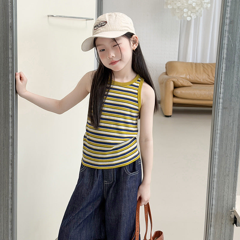 【100-170cm】韓系高彈條紋小背心