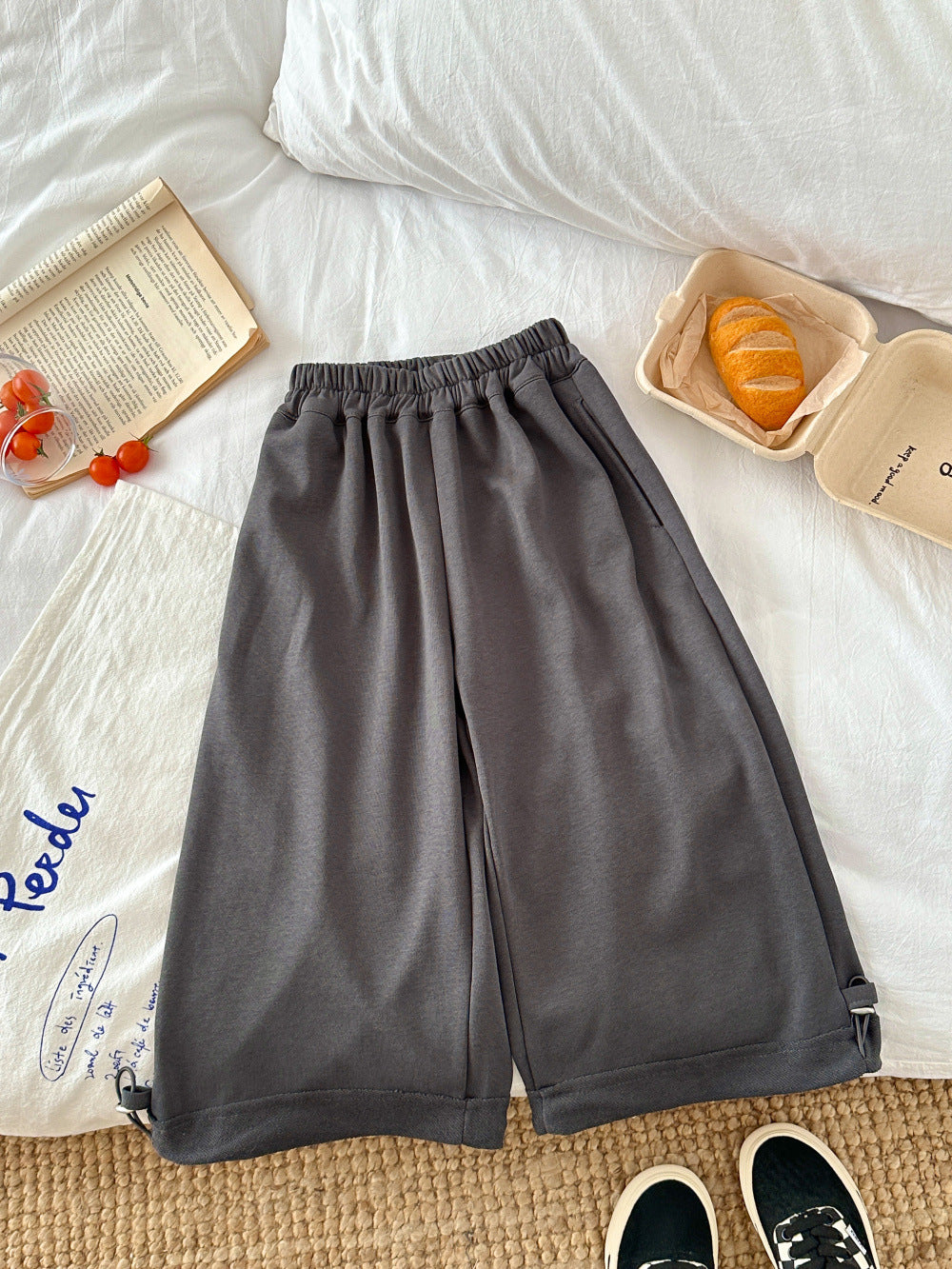 【100-160cm】純色抽繩兩穿百搭寬鬆褲