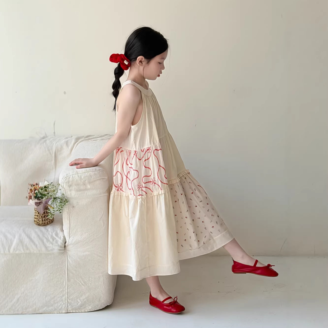 【100-160cm】韓版掛脖碎花背心裙