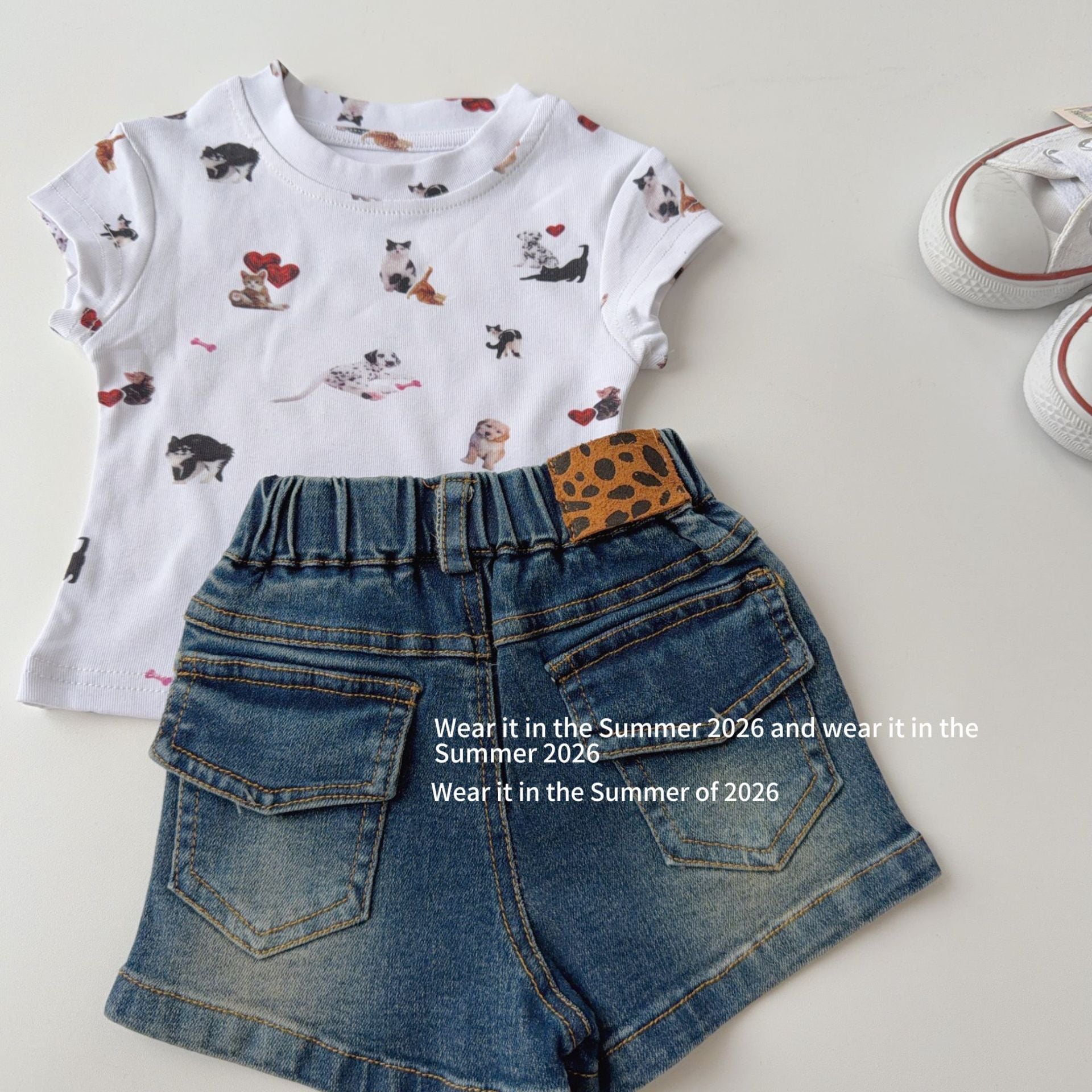 【90-150cm】貼標牛仔短褲