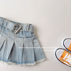 【90-150cm】荷葉邊鬆緊高腰牛仔百褶裙