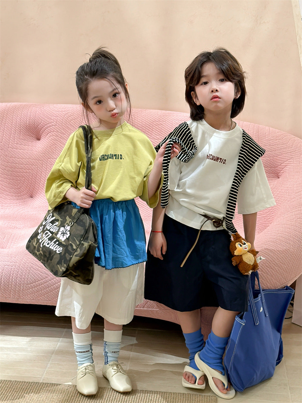 【90-150cm】韓版字母印花落肩T