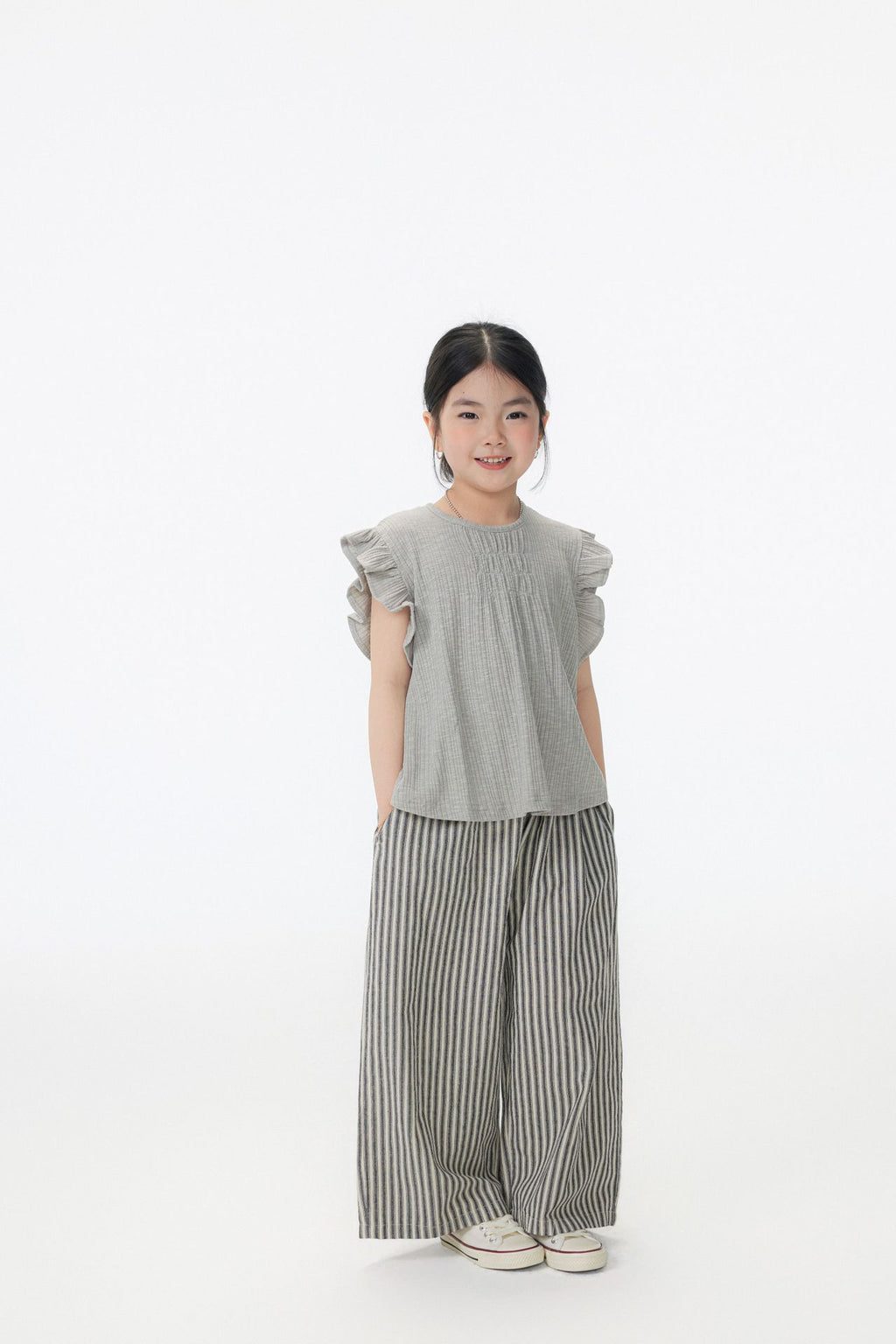 【90-150cm / F】【親子裝】日系竹節坑條小飛袖娃娃衫