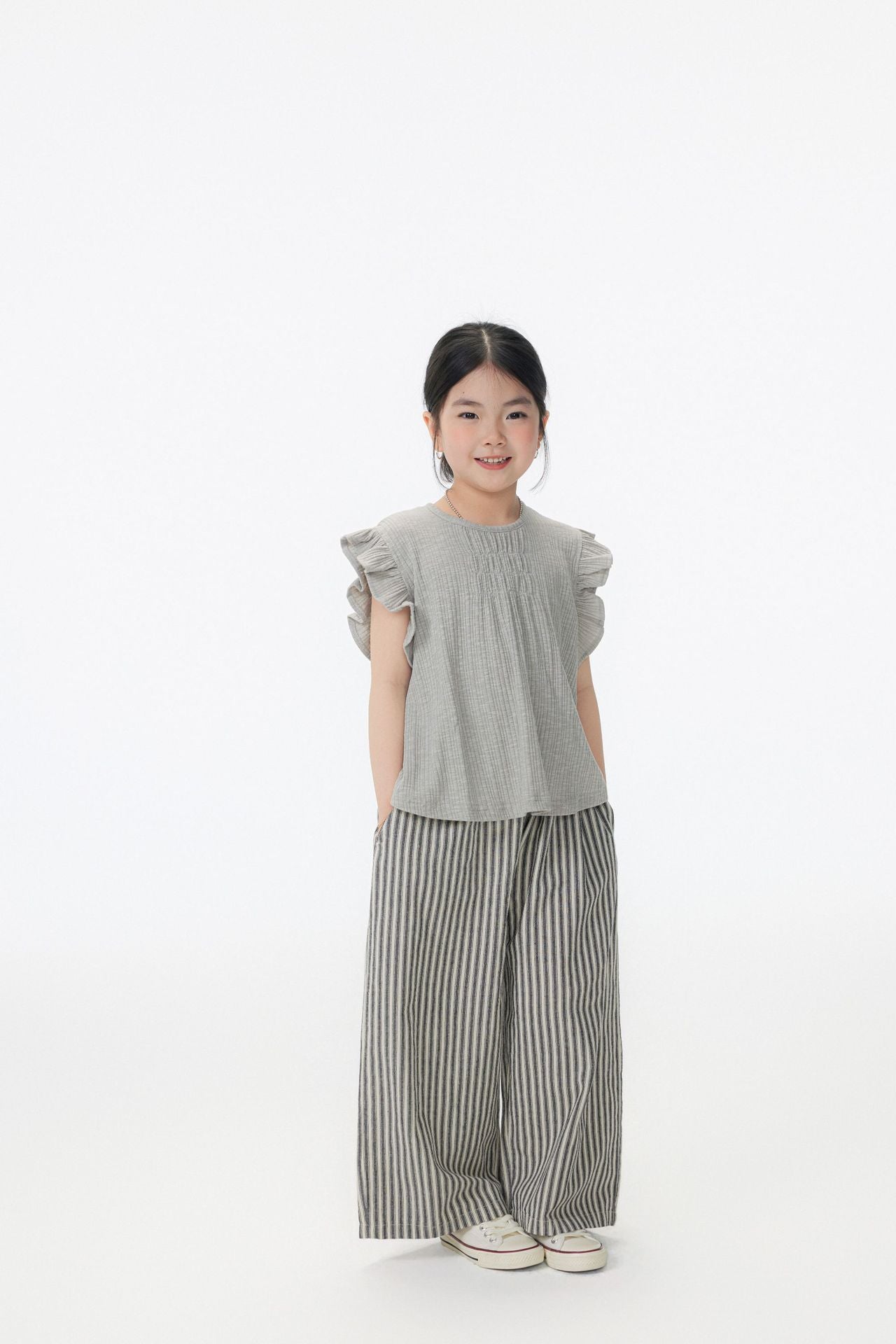 【90-150cm / F】【親子裝】日系竹節坑條小飛袖娃娃衫