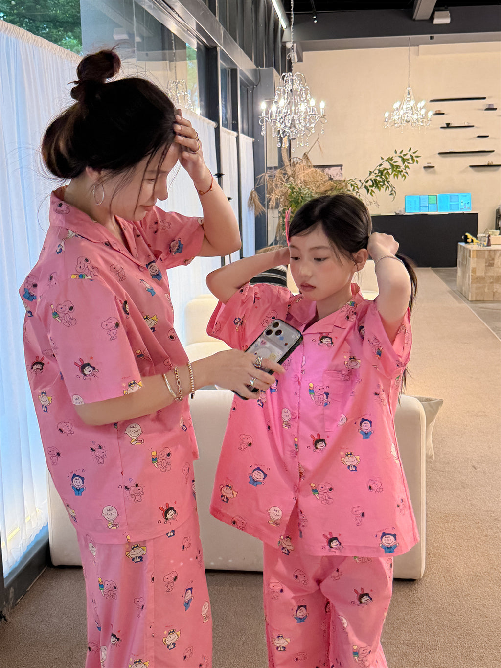 【100-160cm】【親子裝】卡通印花居家服套裝