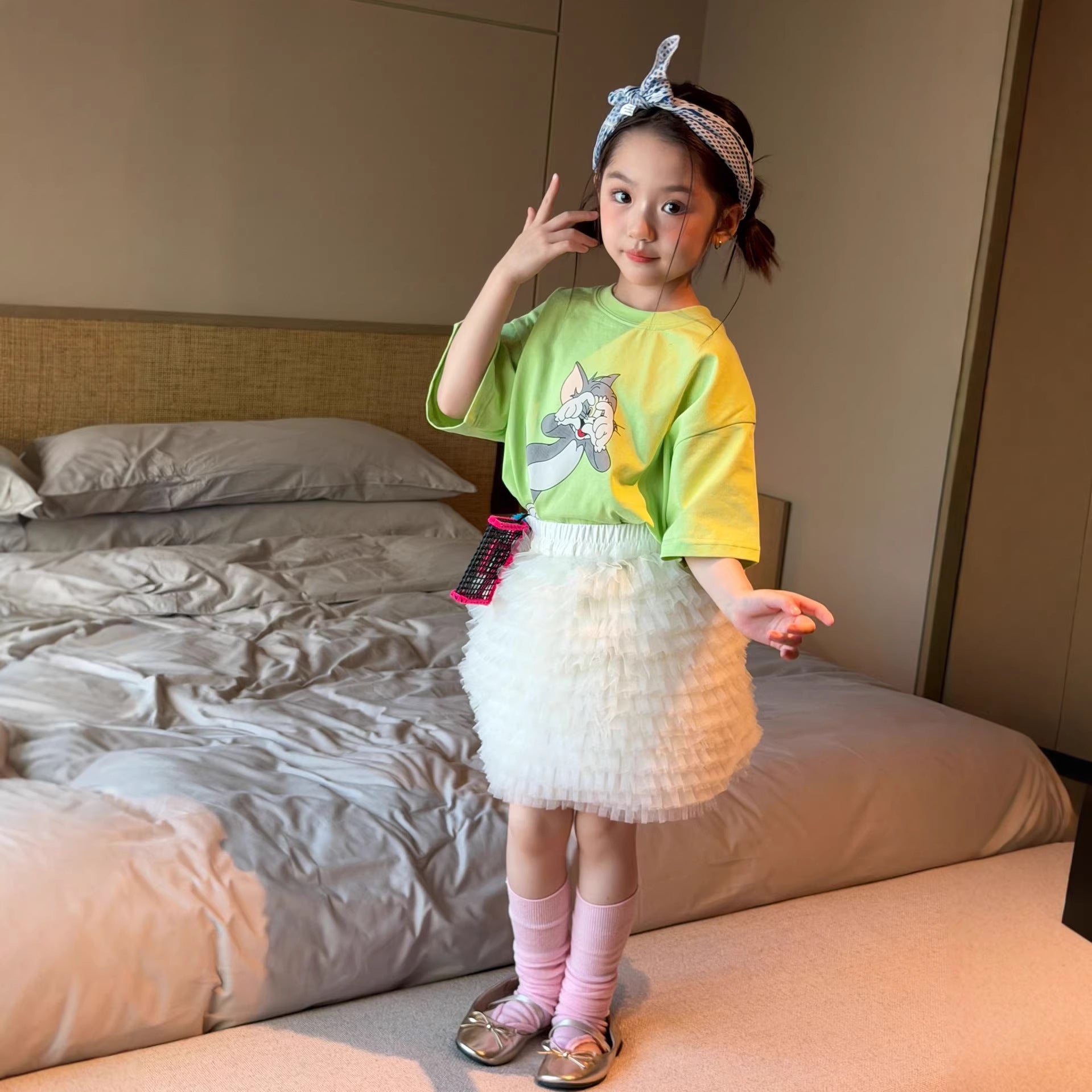 【90-150cm】韓版湯姆貓印花短袖