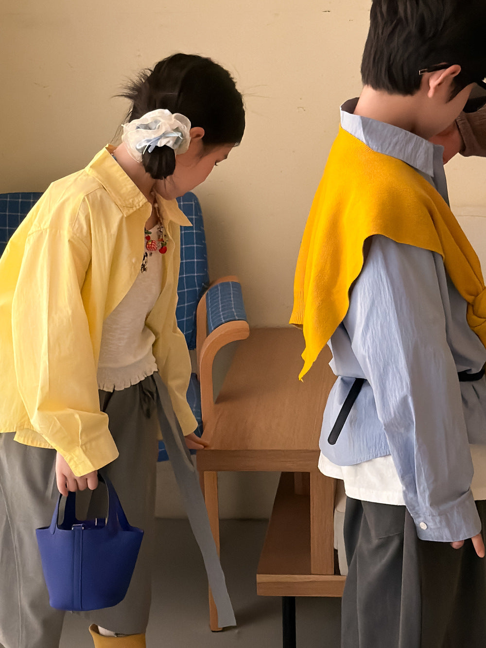 【100-160cm】韓版純色翻領襯衫