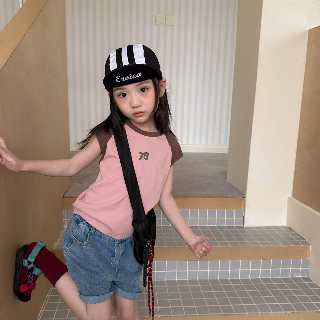 【80-130cm】(2色)數字撞色短袖