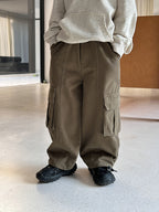 【100-170cm】水洗全棉帥氣口袋工裝褲
