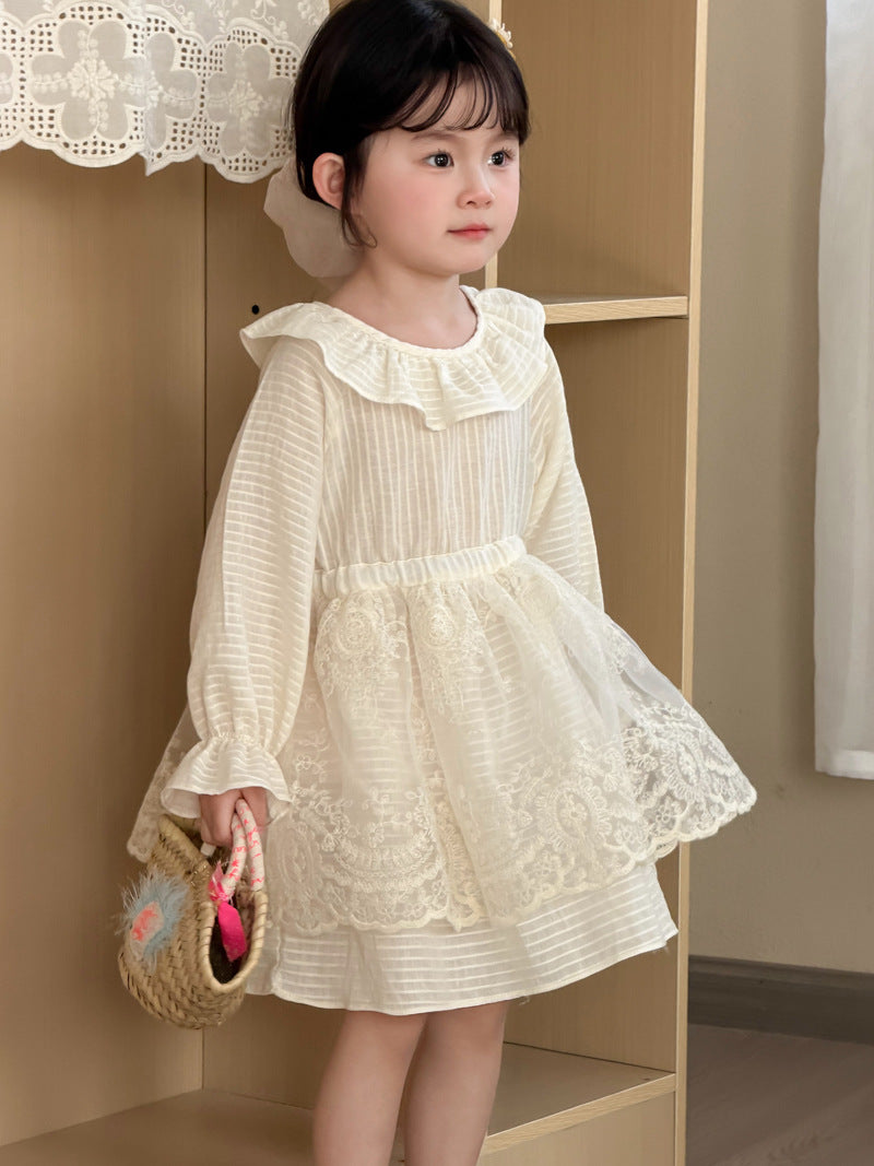 【90-140cm】拼接蕾絲連身裙