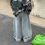 【90-160cm】韓版休閒翻邊水洗軟牛仔褲